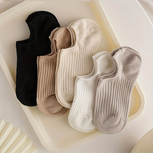 5 Pairs Colorful Ribbed Short Socks